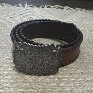 Abercrombie & Fitch Black and Brown Belt with Intricate Buckle